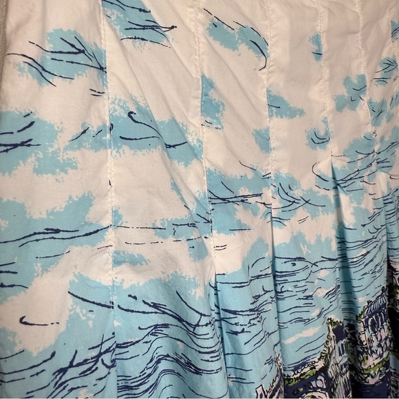 Talbots Blue and White Full Pleated Skirt with Image of Venice Italy Size 12 GUC - Picture 4 of 9